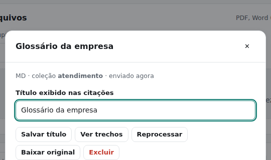 Janela de ações de um documento