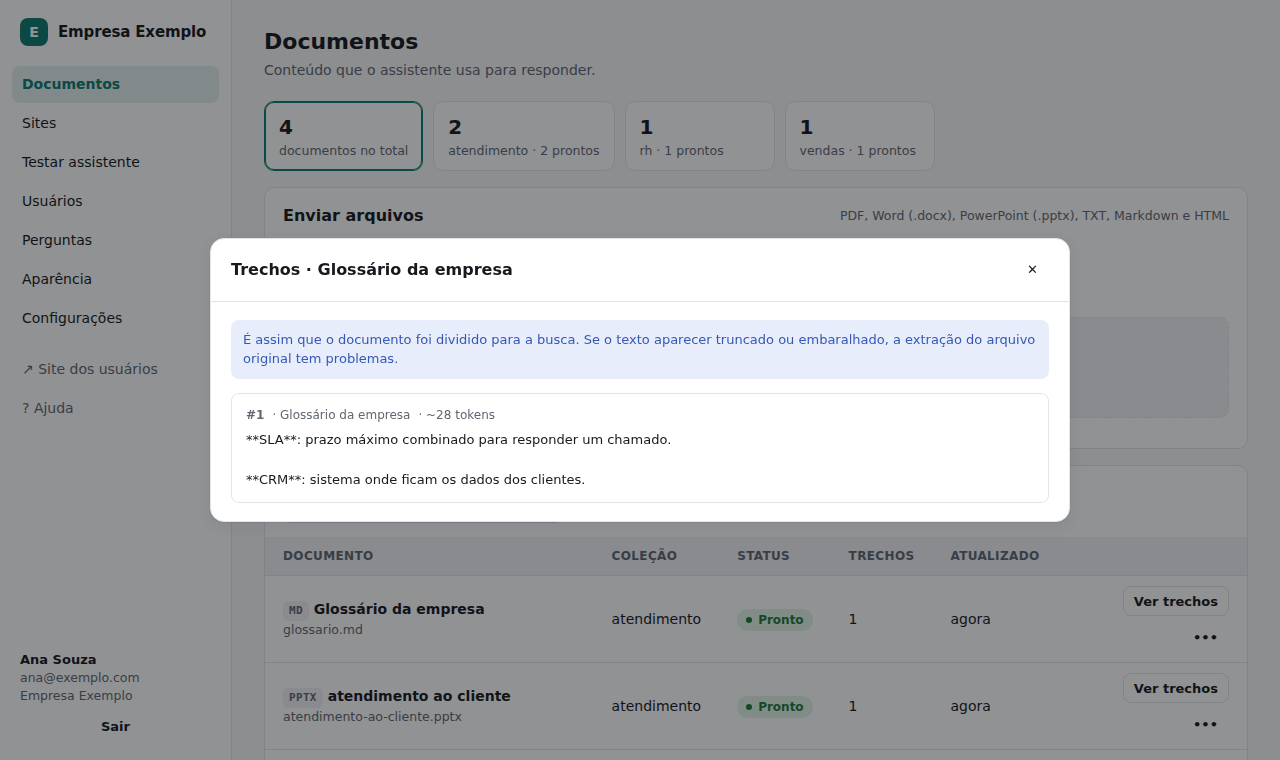 Janela Ver trechos com o texto extraído do documento