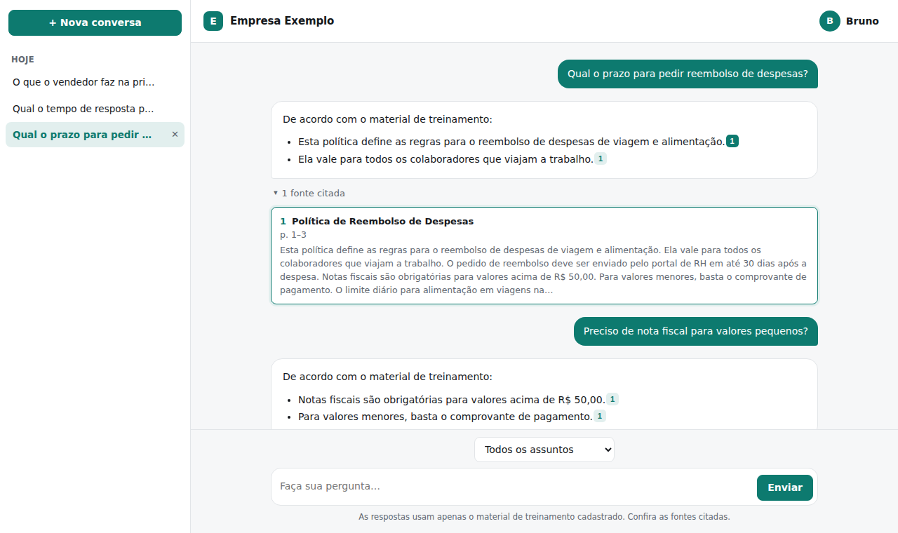 Conversa com pergunta, resposta, citações e fonte aberta