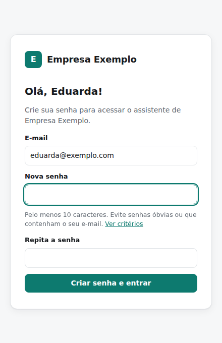 Tela de criação de senha pelo link de convite