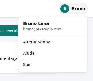 Menu com o nome do usuário aberto